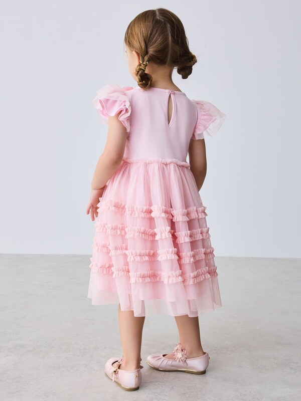 Seraphine Baker By Ted Baker Pink 3D Corsage Mesh Tier Dress