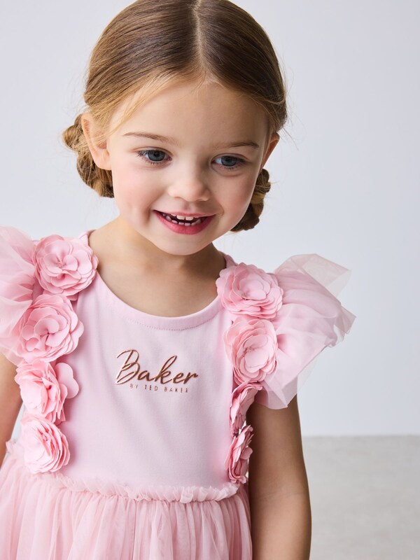 Seraphine Baker By Ted Baker Pink 3D Corsage Mesh Tier Dress