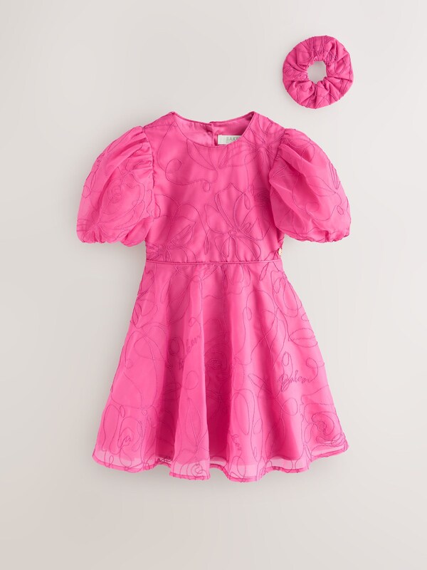 Seraphine Baker By Ted Baker Pink Organza Cord Puff Sleeve Occasion Dress & Scrunchie Set