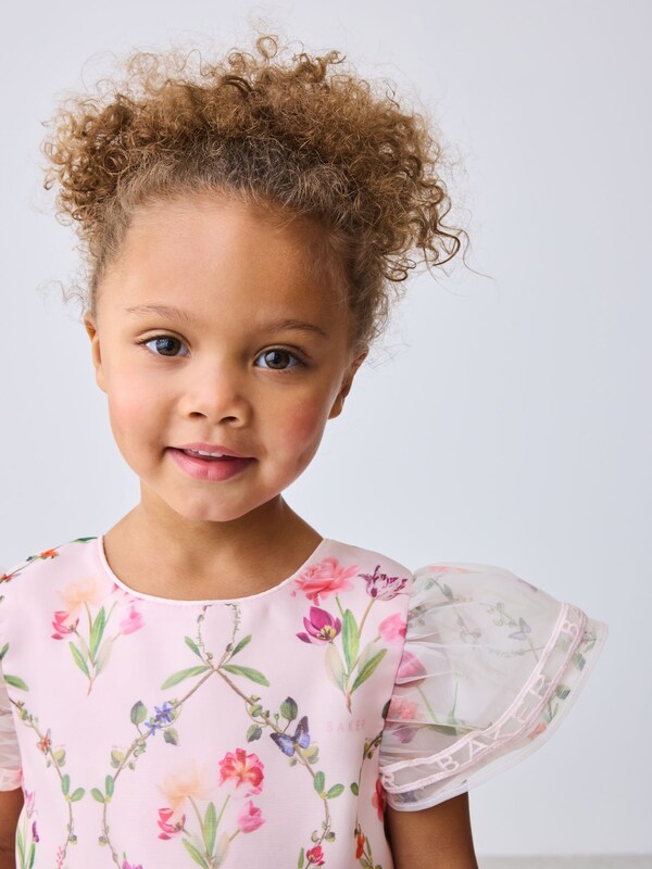 Seraphine Baker By Ted Baker Pink Organza Floral Trellis Lace Overlay Dress