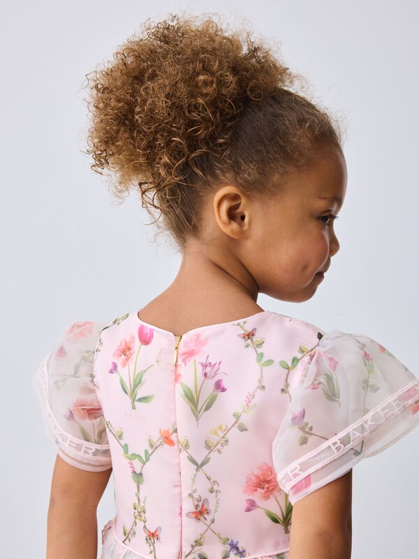 Seraphine Baker By Ted Baker Pink Organza Floral Trellis Lace Overlay Dress