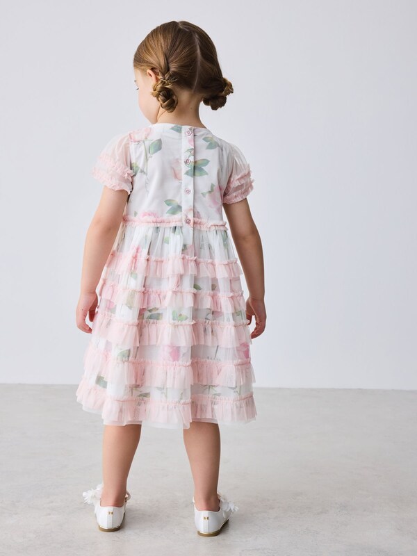 Seraphine Baker By Ted Baker Pink Ruffle Mesh Floral Printed Dress