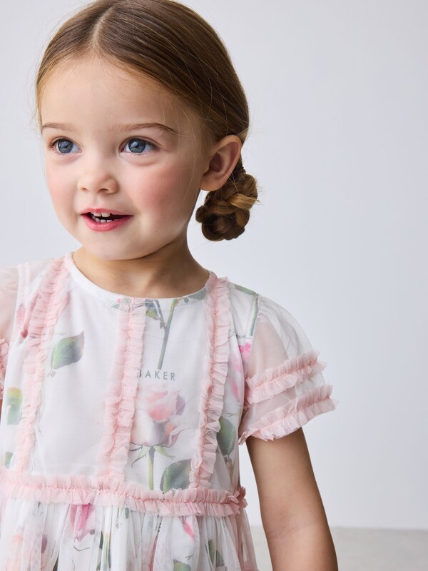 Seraphine Baker By Ted Baker Pink Ruffle Mesh Floral Printed Dress