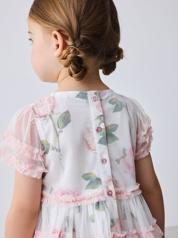 Seraphine Baker By Ted Baker Pink Ruffle Mesh Floral Printed Dress