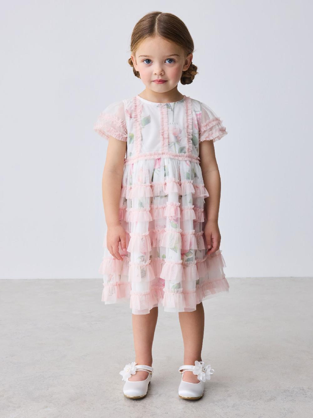 seraphine Baker by Ted Baker Pink Ruffle Mesh Floral Printed Dress