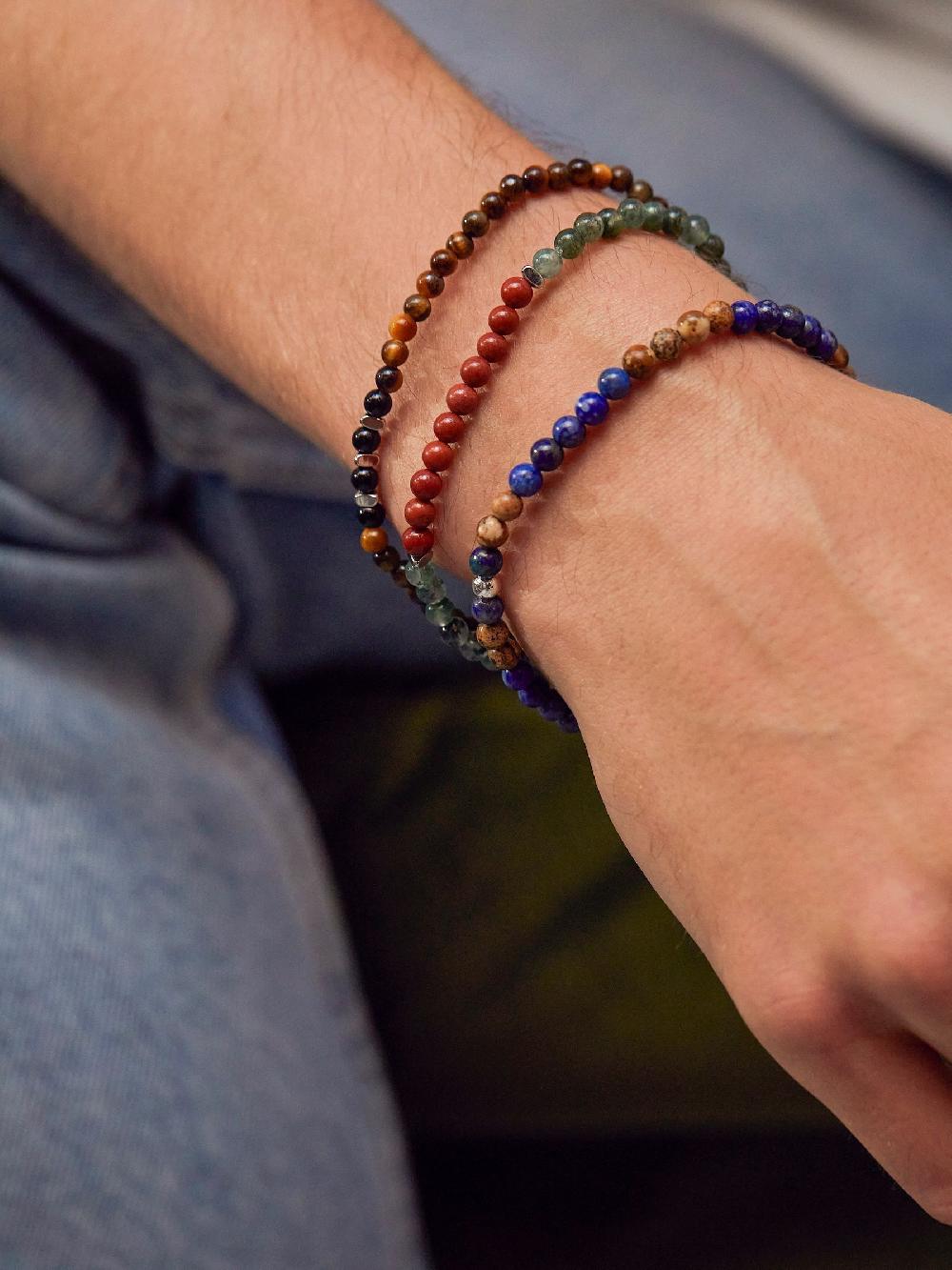 seraphine Bartlett Mens Silver Tone Green and Red Beaded Bracelet