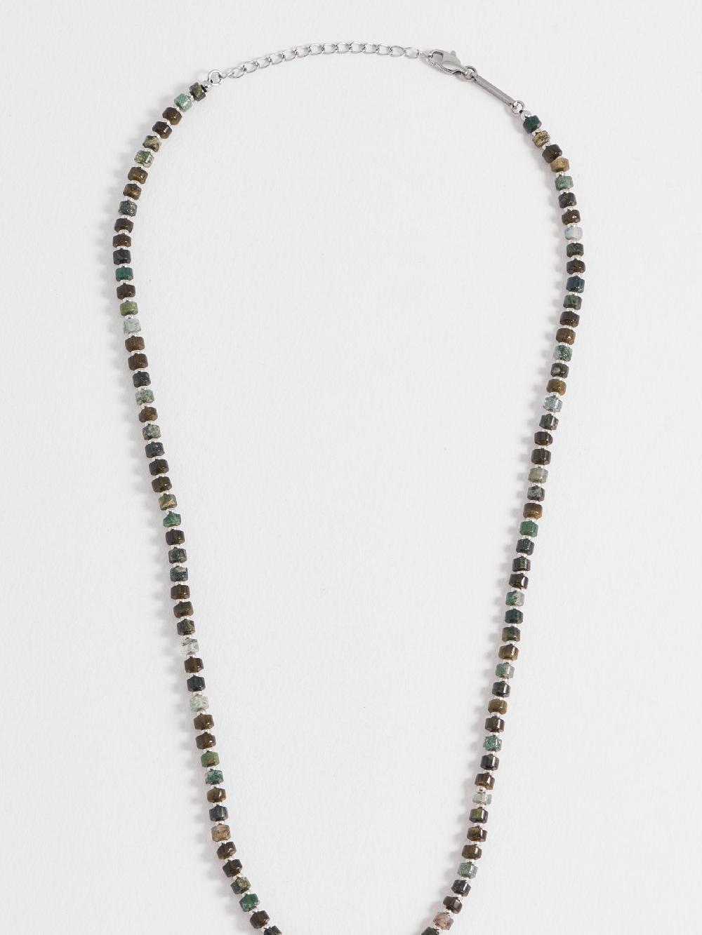seraphine Bartlett Mens Silver Tone Mixed Green Gemstone Rondelle Necklace
