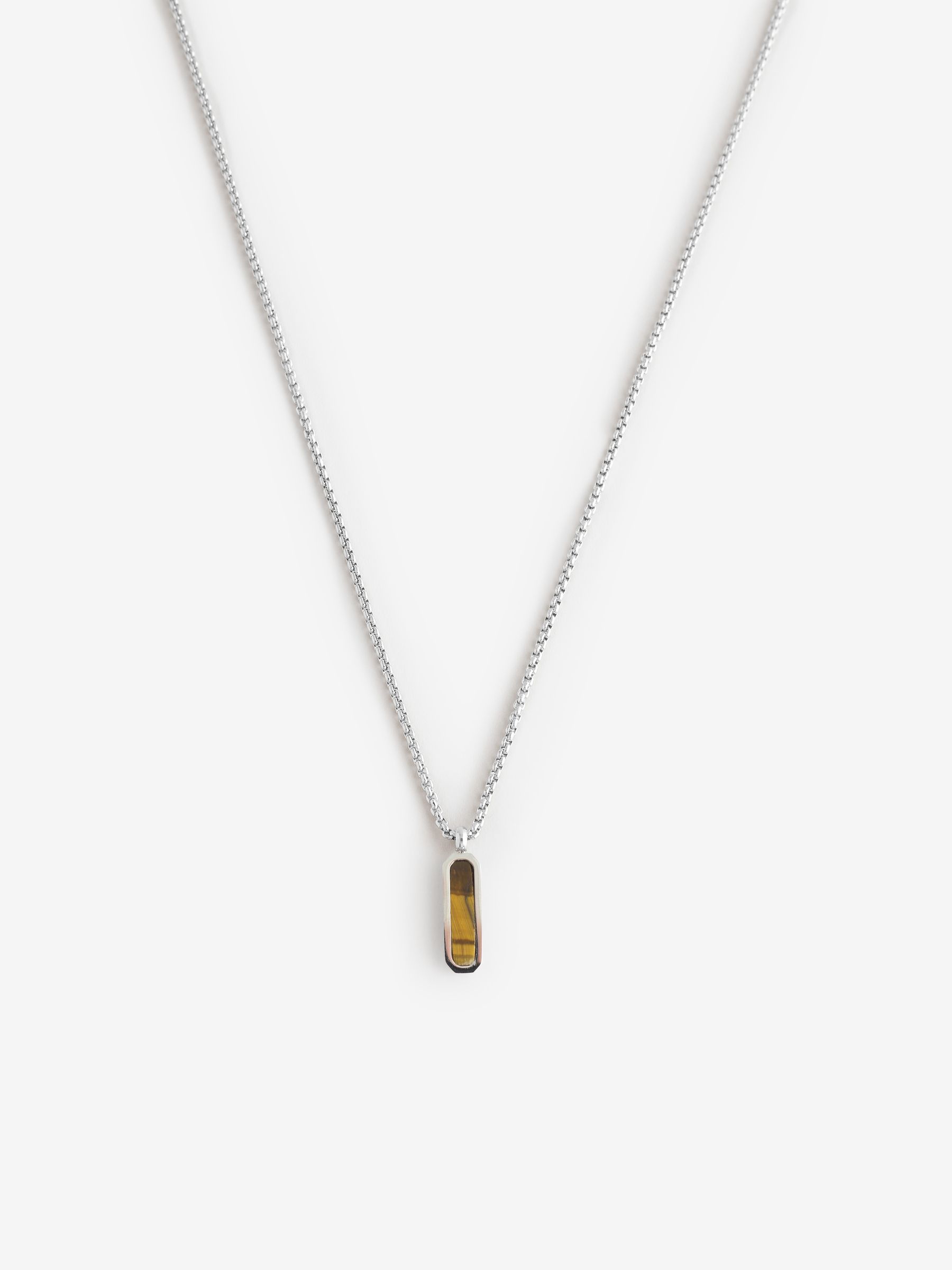 seraphine Bartlett Mens Silver Tone Tigers Eye Tag Pendant Necklace