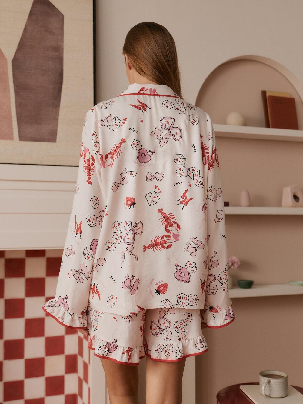 seraphine Bath & Body Works Red/White Be Mine Love Long Sleeve Shorts Set