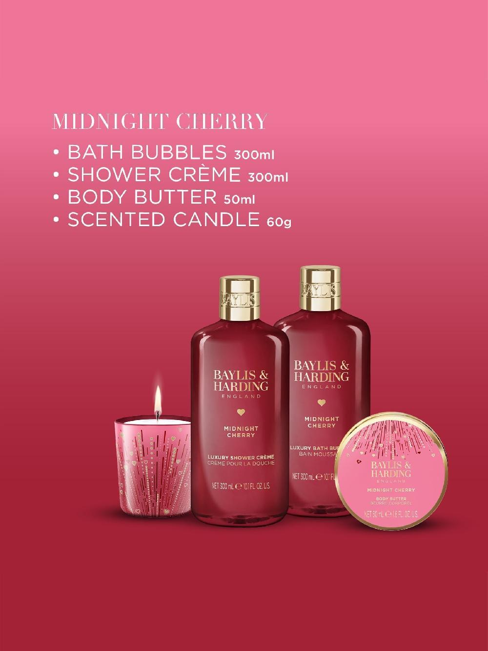 seraphine Baylis & Harding Midnight Cherry Gift Wrapped Candlelit Bathing Gift Set