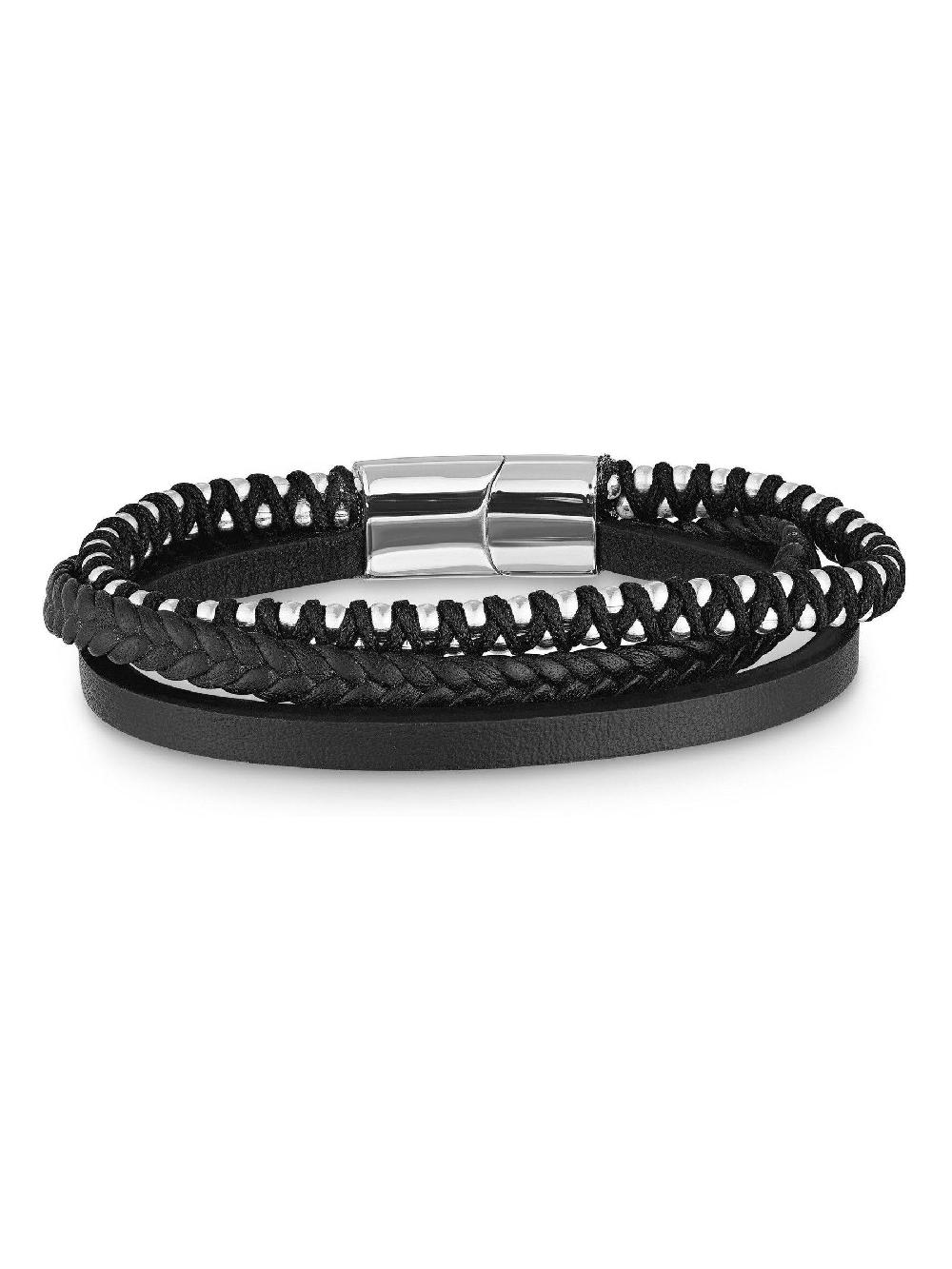 seraphine Beaverbrooks Black Stainless Steel And Leather Bracelet