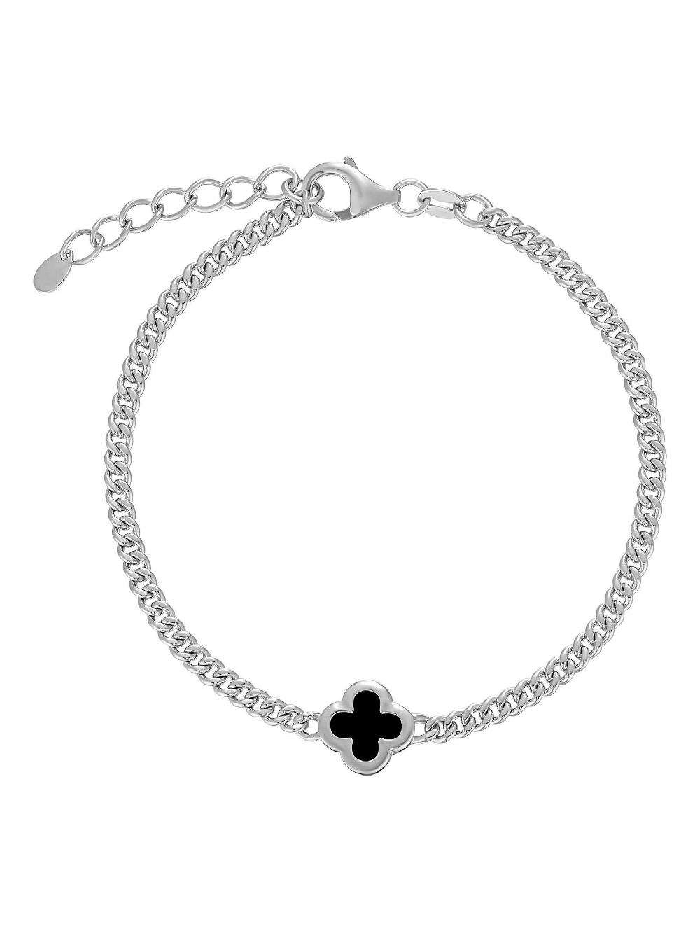 seraphine Beaverbrooks Silver Sterling Silver Plated Onyx Clover Bracelet