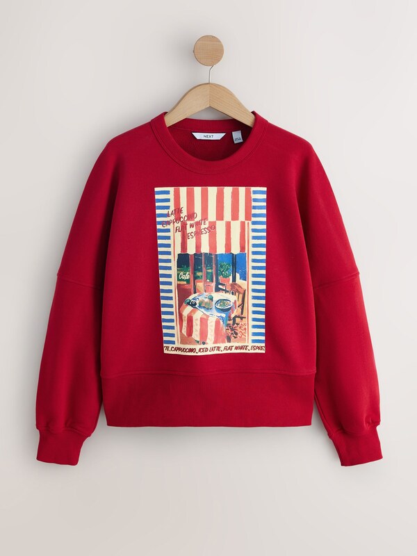 Seraphine Berry Red Coffee Table Graphic Long Sleeve Crew Neck Sweat Top