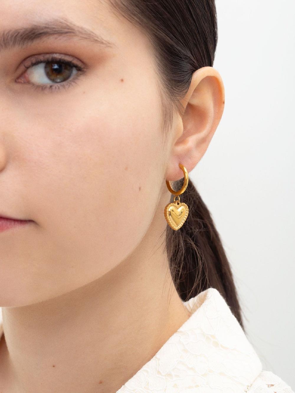 seraphine Bibi Bijoux Gold Tone Heart Charm Stainless Steel Hoop Earrings