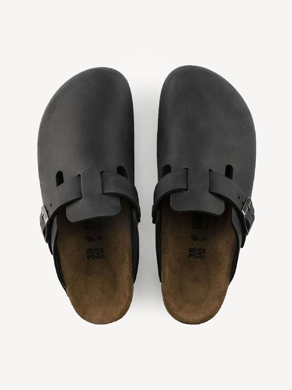 seraphine Birkenstock Black Boston Oil Leather Sandals