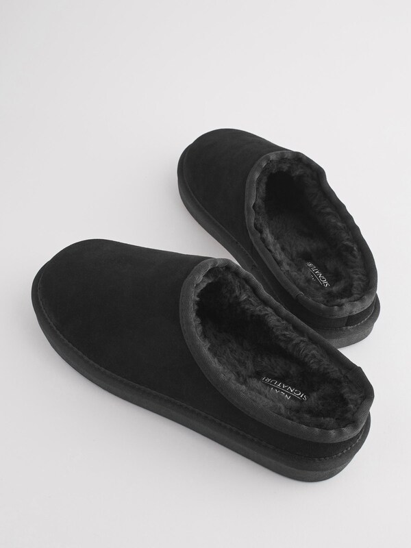 Seraphine Black Faux Fur Lined Signature Suede Mule Slippers
