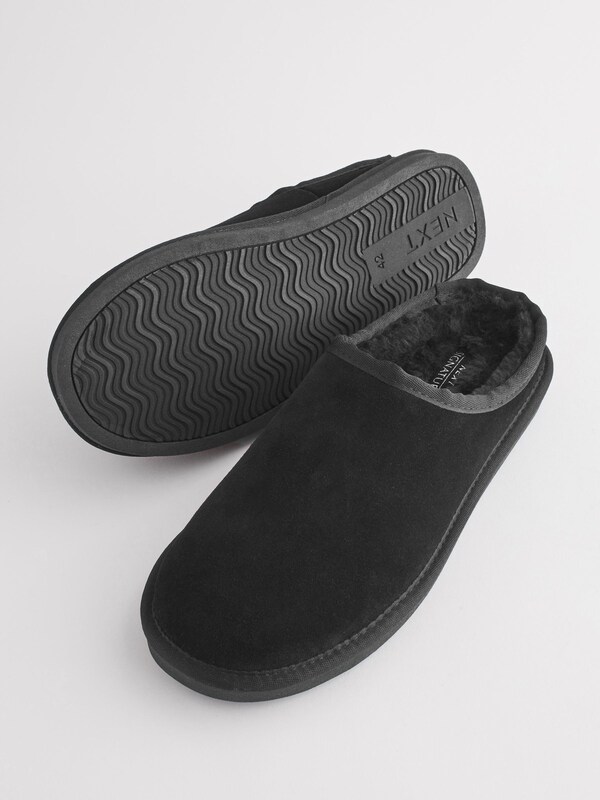 Seraphine Black Faux Fur Lined Signature Suede Mule Slippers