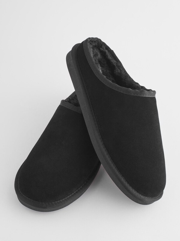 Seraphine Black Faux Fur Lined Signature Suede Mule Slippers