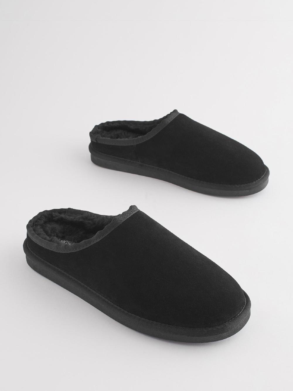 seraphine Black Faux Fur Lined Signature Suede Mule Slippers