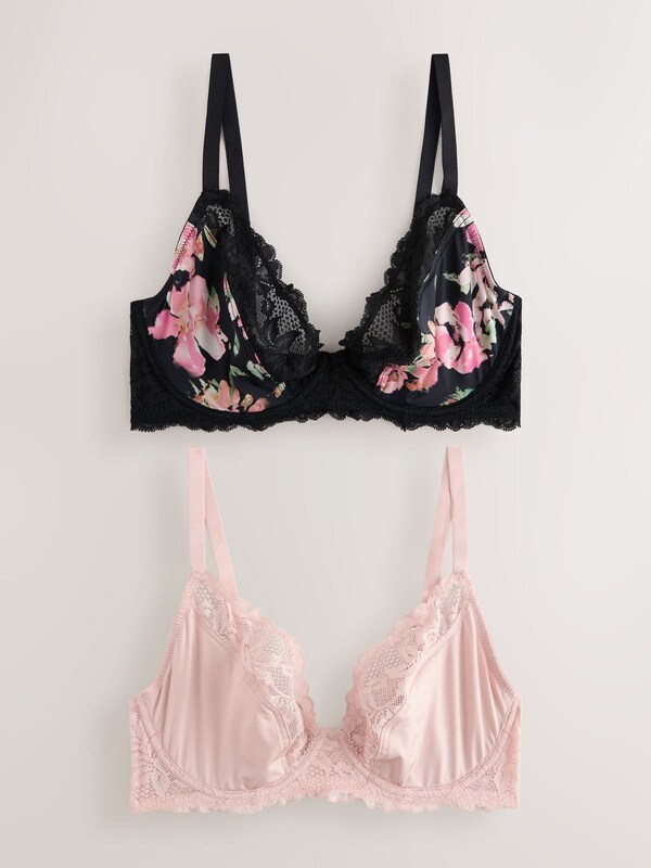 Seraphine Black Floral/Pink DD+ Non Pad Plunge Bras 2 Pack