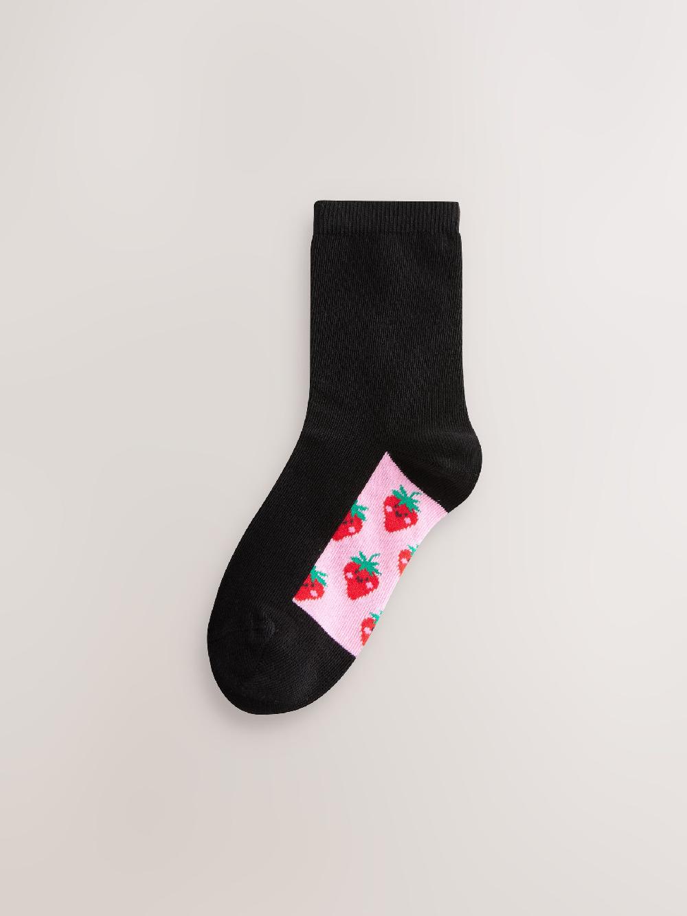 seraphine Black Fruit 5 Pack Cotton Rich Footbed Ankle School Socks