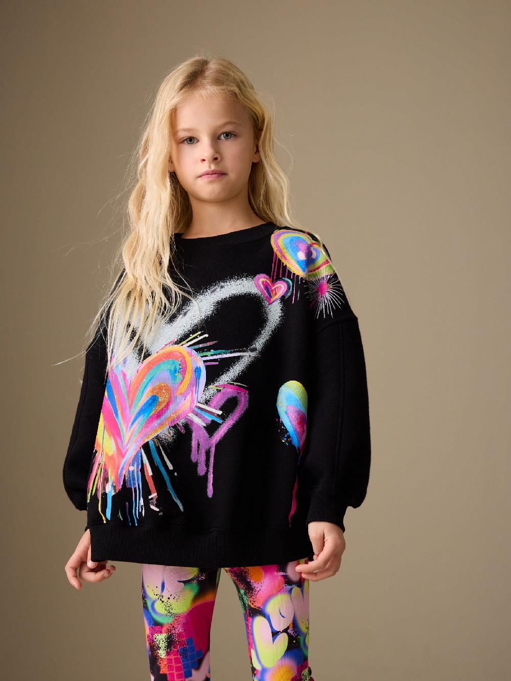 seraphine Black Graffiti Heart Sweatshirt and Leggings Set (3-16yrs)