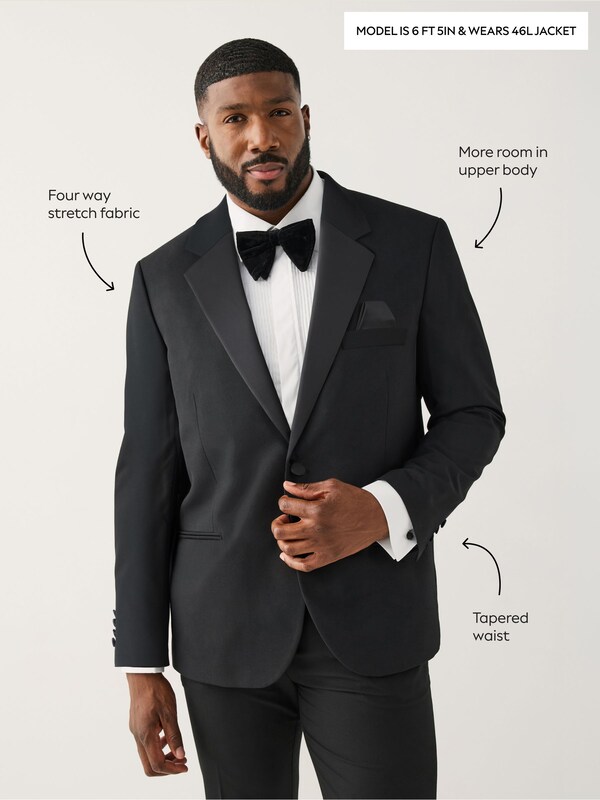 Seraphine Black Muscle Fit Motionflex Stretch Tuxedo Suit Jacket