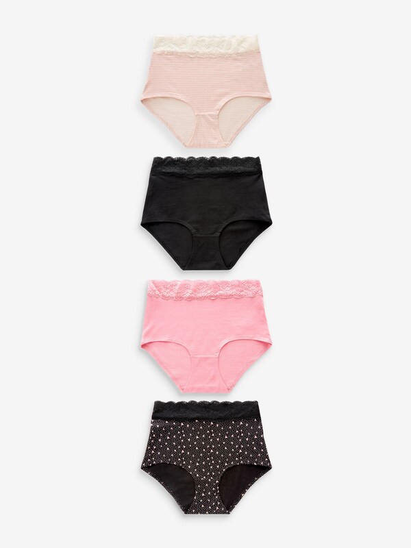 Seraphine Black/Pink Heart Print Full Brief Cotton Lace Knickers 4 Pack
