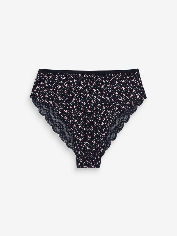 Seraphine Black/Pink Heart Print High Waist High Leg Cotton Lace Knickers 4 Pack