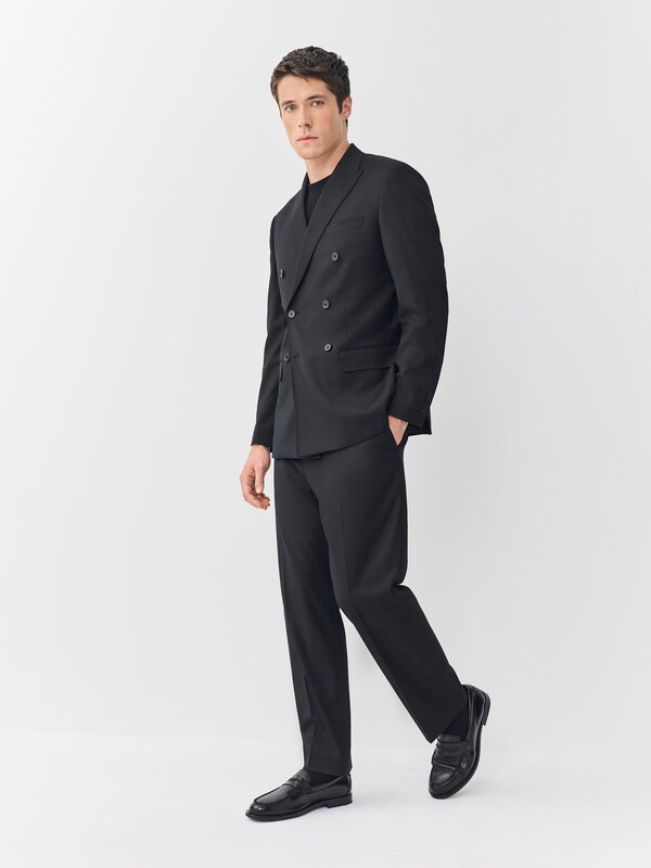 Seraphine Black Relaxed Fit Double Breasted Tuxedo Suit Jacket