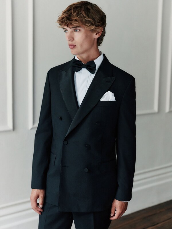 Seraphine Black Signature Nova Fides 100% Italian Wool Double Breasted Tuxedo Suit Jacket