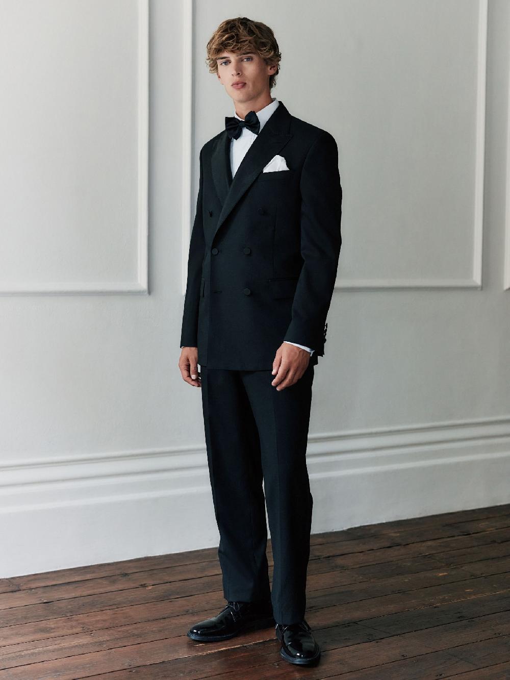 seraphine Black Signature Nova Fides 100% Italian Wool Double Breasted Tuxedo Suit Jacket