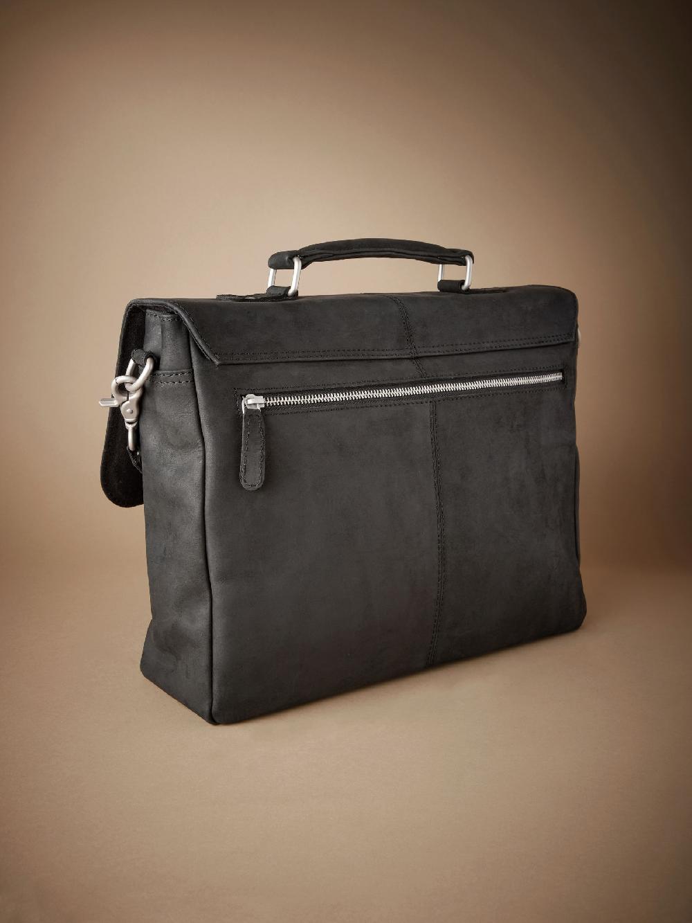 seraphine Black Signature Oily Leather Briefcase Bag