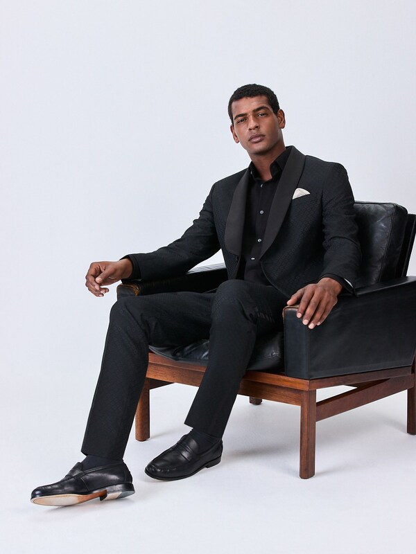 Seraphine Black Slim Fit Jacquard Tuxedo Suit Jacket