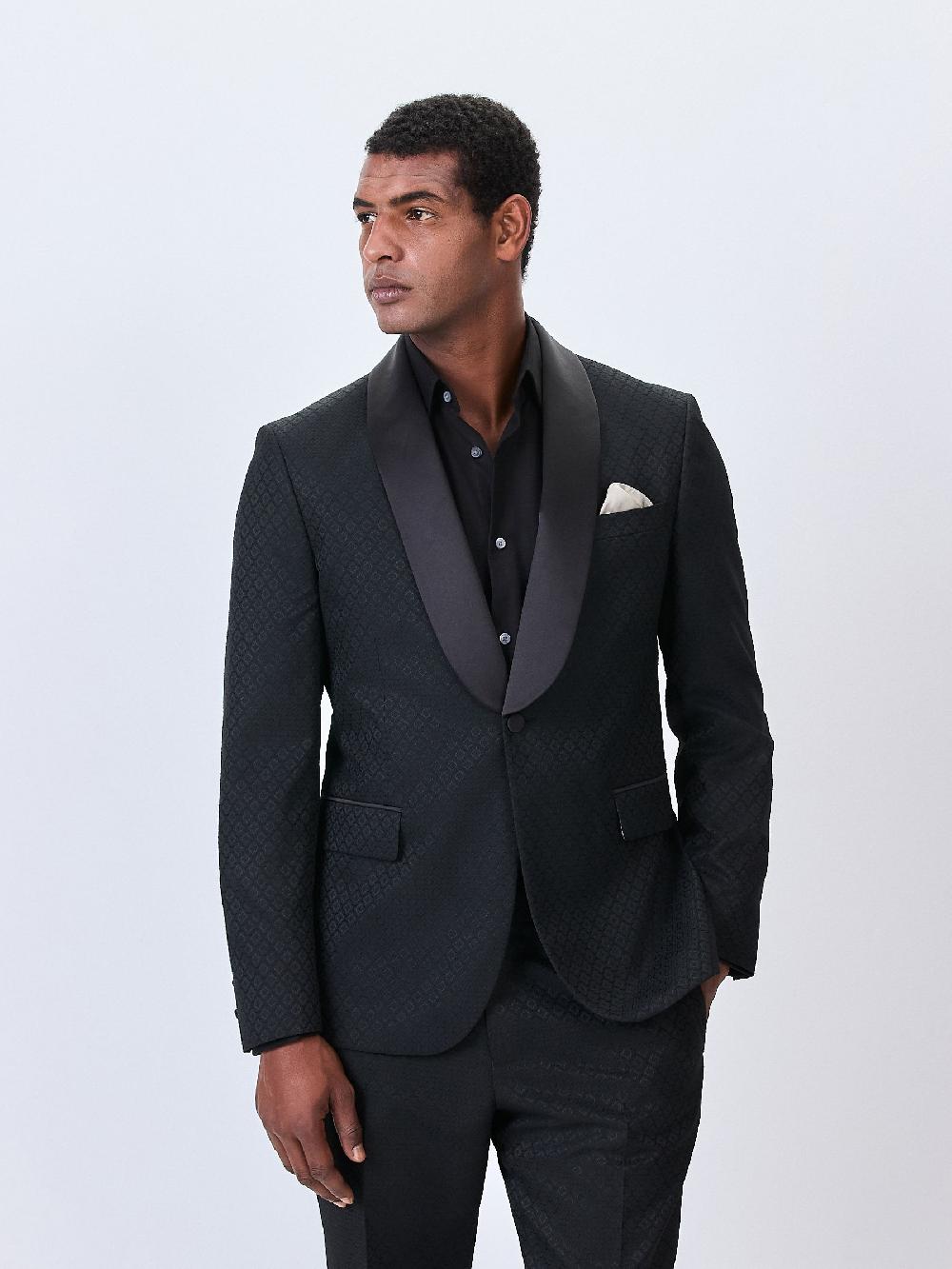 seraphine Black Slim Fit Jacquard Tuxedo Suit Jacket seraphine Black Slim Fit Jacquard Tuxedo Suit Jacket