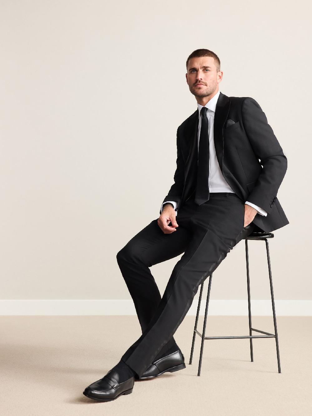 seraphine Black Slim Fit Signature Nova Fides 100% Italian Wool Tuxedo Suit Jacket