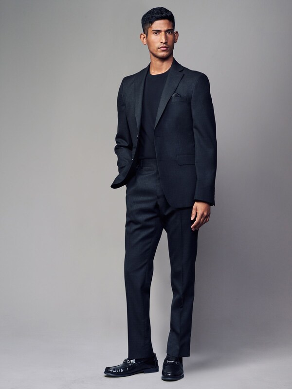 Seraphine Black Tailored Fit Textured Wool Blend Suit Jacket