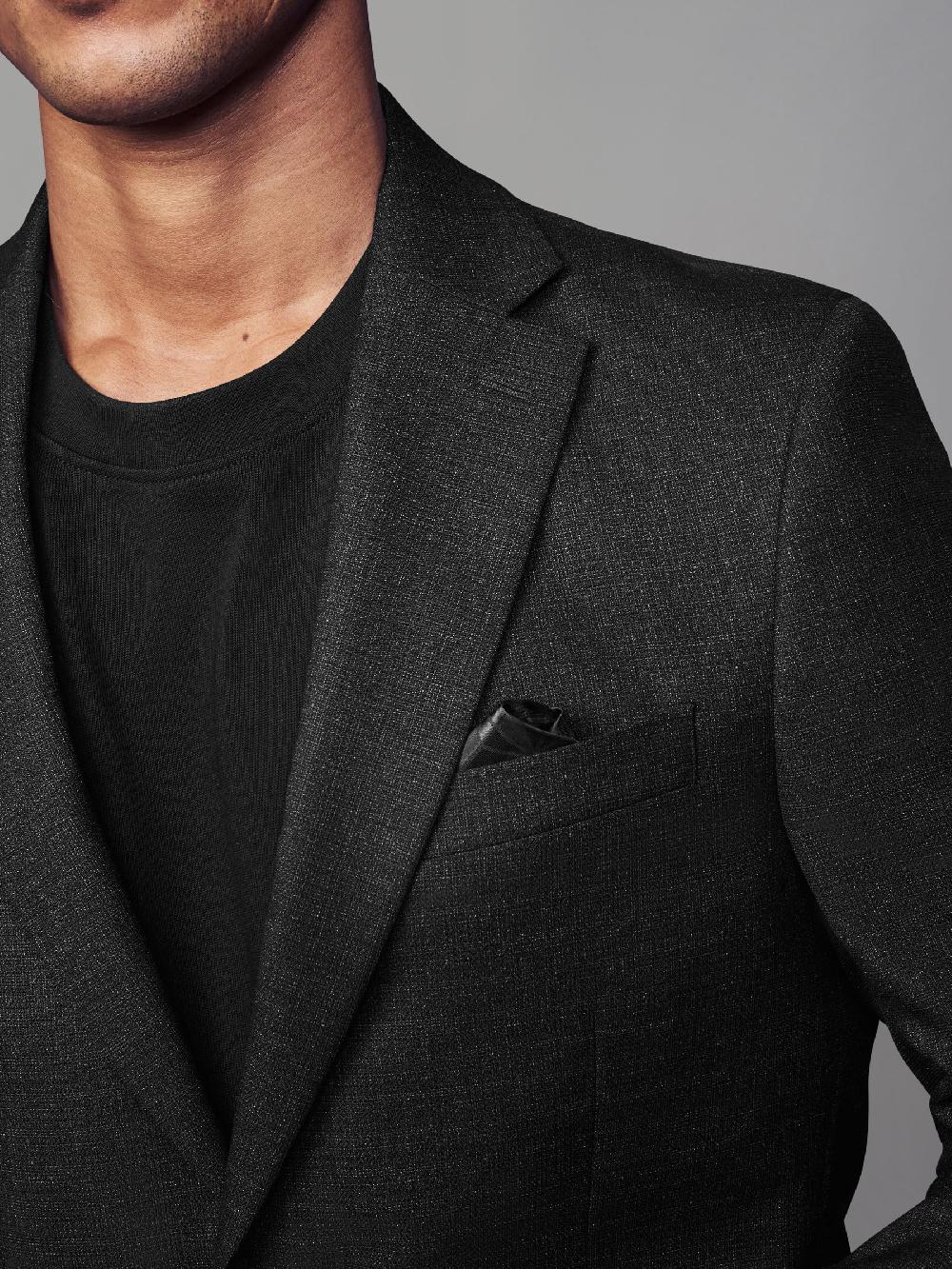 seraphine Black Tailored Fit Textured Wool Blend Suit Jacket
