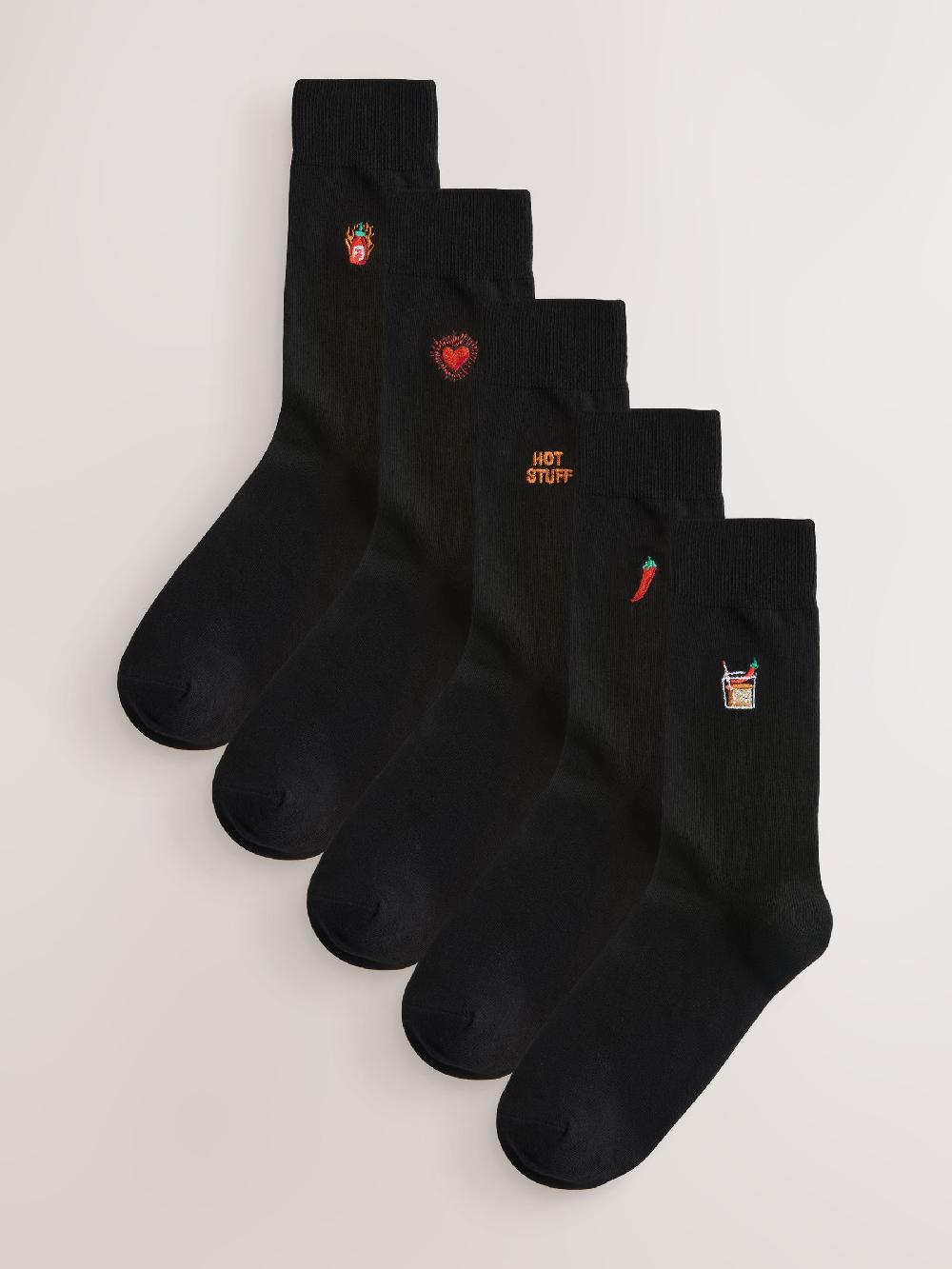 seraphine Black Valentines Fun Embroidered Socks 5 Pack