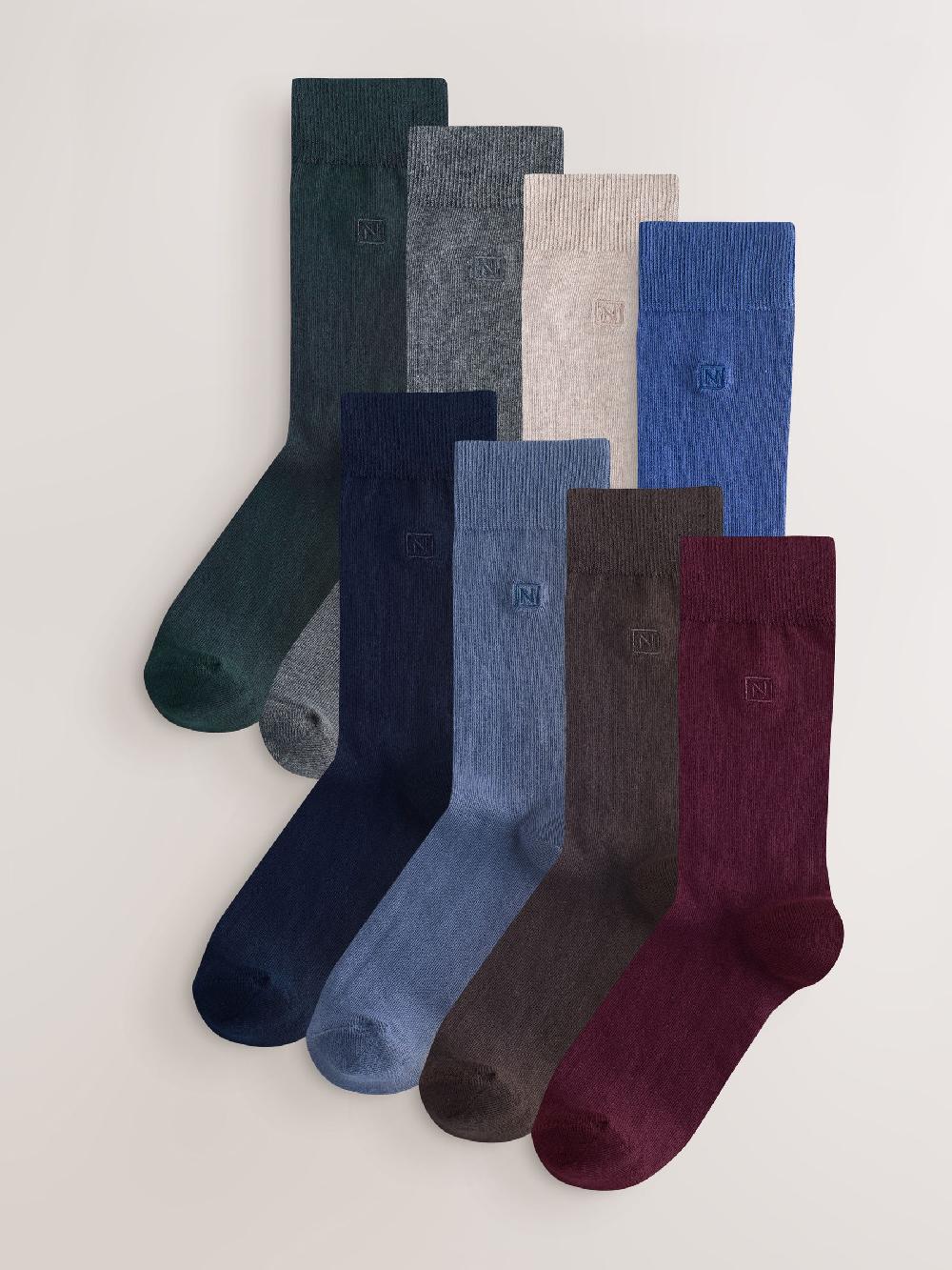 seraphine Blue/Grey/Green 8 Pack Embroidered Lasting Fresh Socks