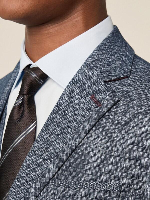 Seraphine Blue Regular Fit Trimmed Textured Suit Jacket