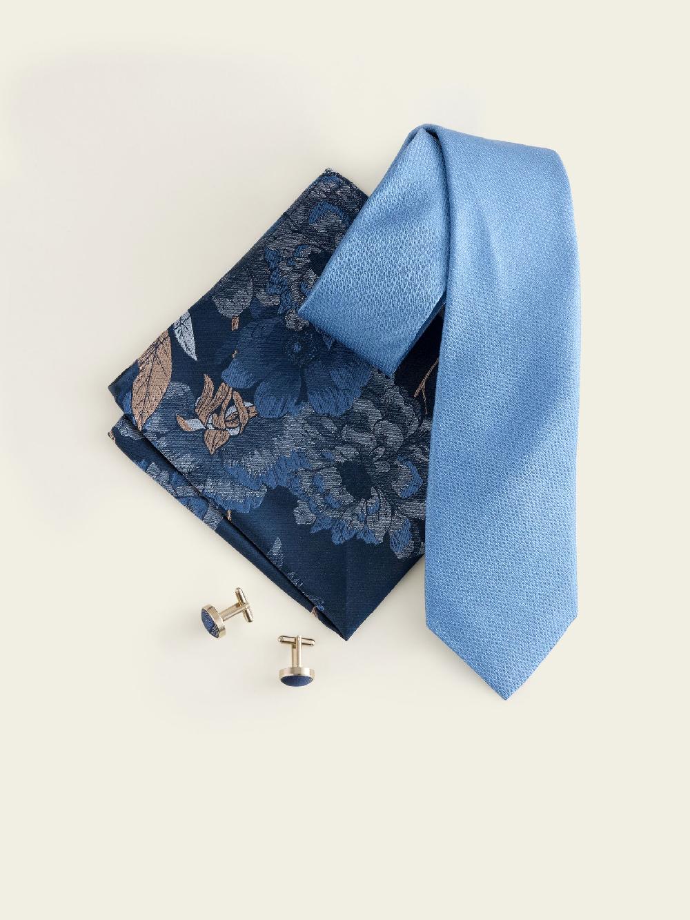 seraphine Blue Silk Tie Pocket Square and Cufflink Gift Box