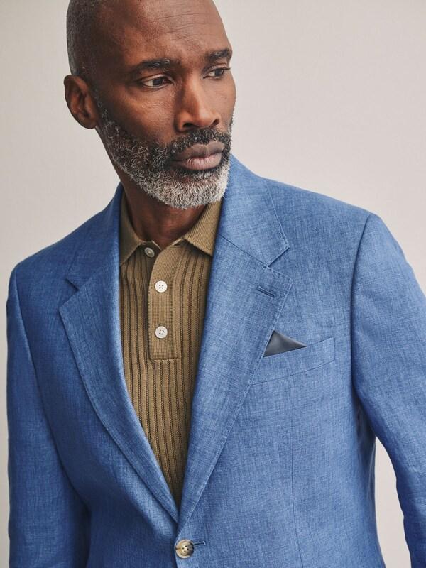 Seraphine Blue Slim Fit Leomaster Italian 100% Linen Suit Jacket