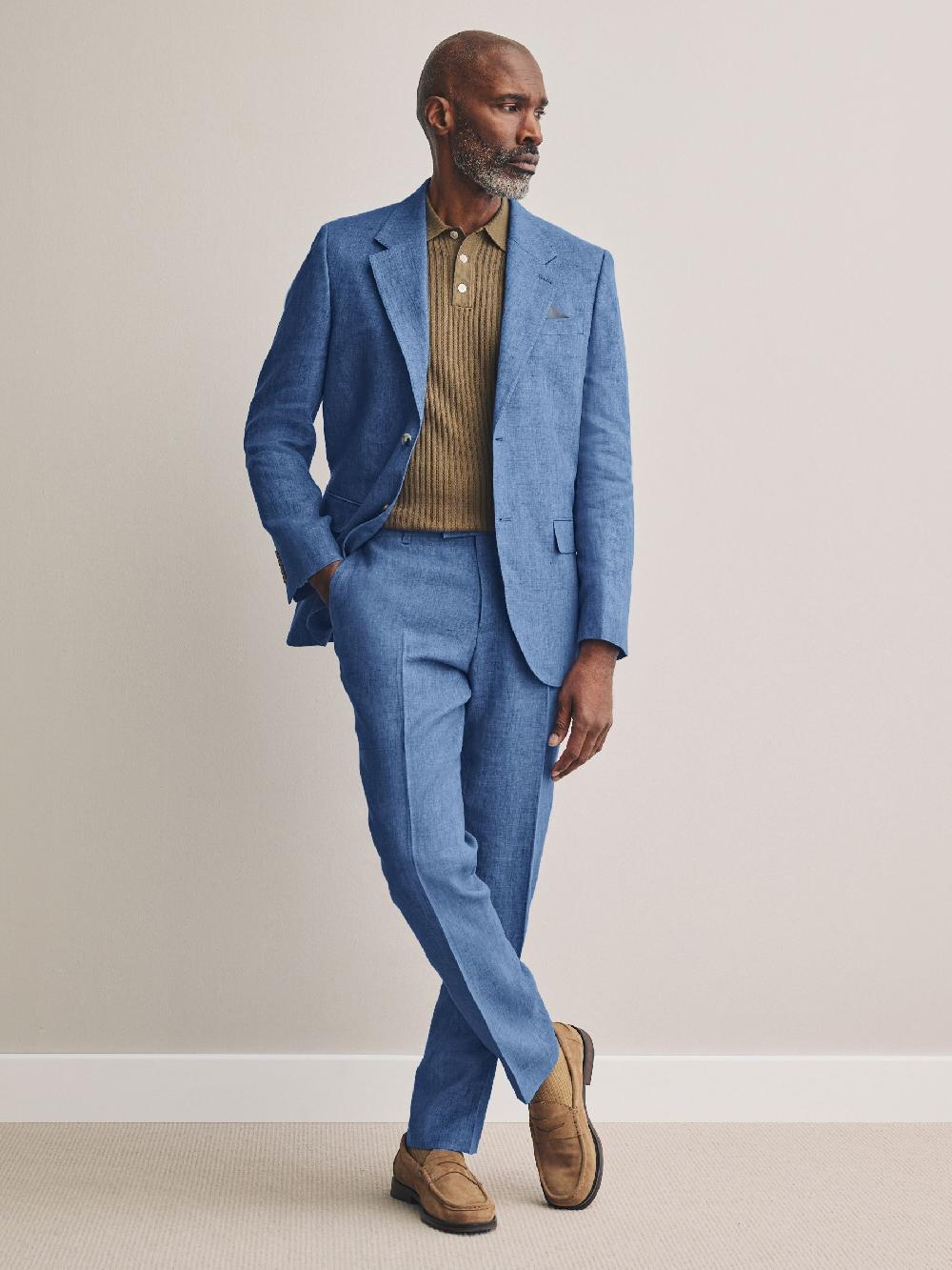 seraphine Blue Slim Fit Leomaster Italian 100% Linen Suit Jacket seraphine Blue Slim Fit Leomaster Italian 100% Linen Suit Jacket