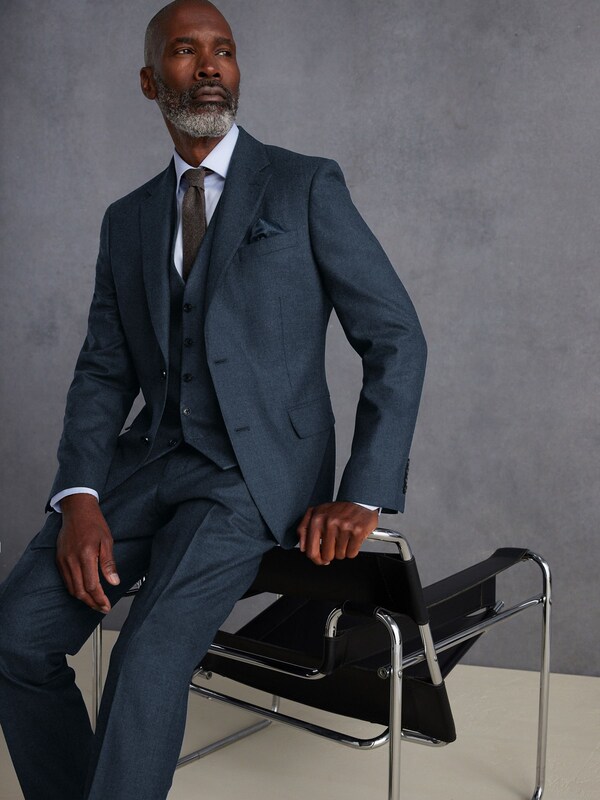 Seraphine Blue Slim Fit Signature Zignone Italian Wool Cashmere Blend Flannel Suit Jacket