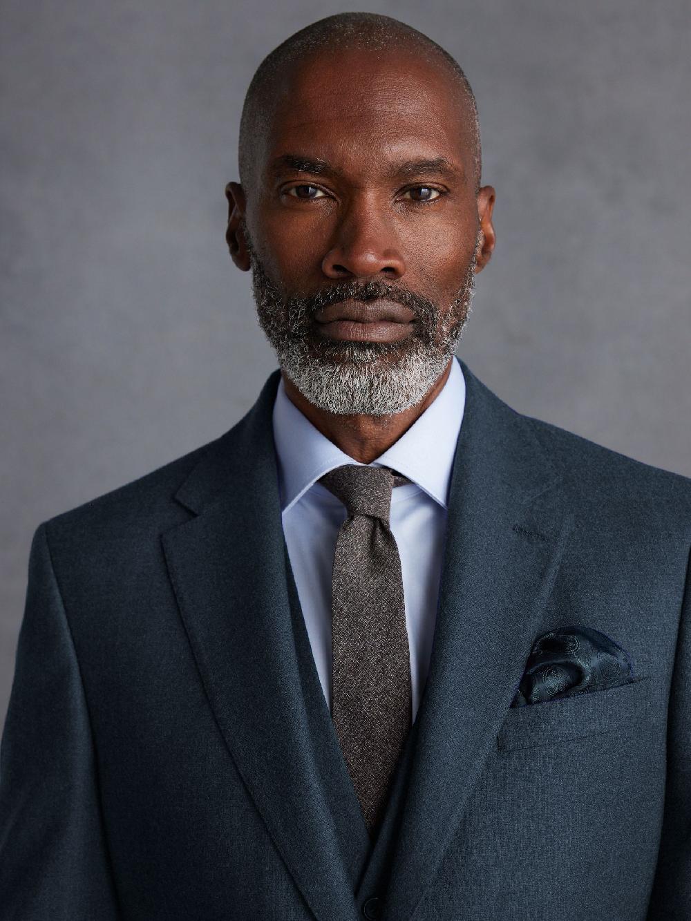 seraphine Blue Slim Fit Signature Zignone Italian Wool Cashmere Blend Flannel Suit Jacket