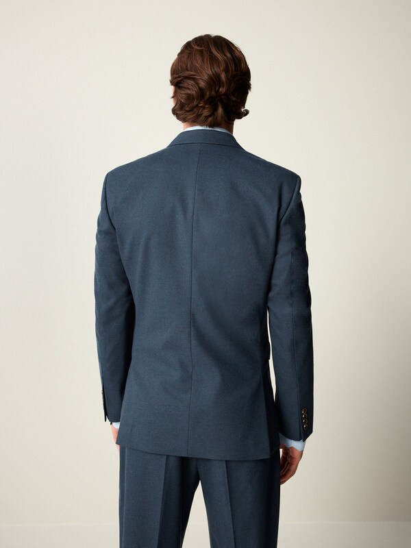 Seraphine Blue Slim Fit Textured Flannel Suit Jacket