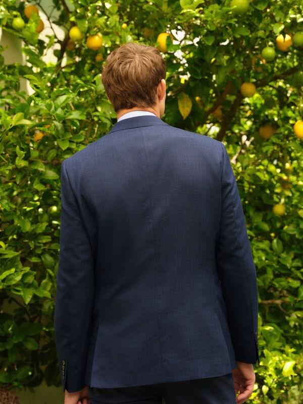 Seraphine Blue Slim Fit Textured Wool Blend Suit Jacket