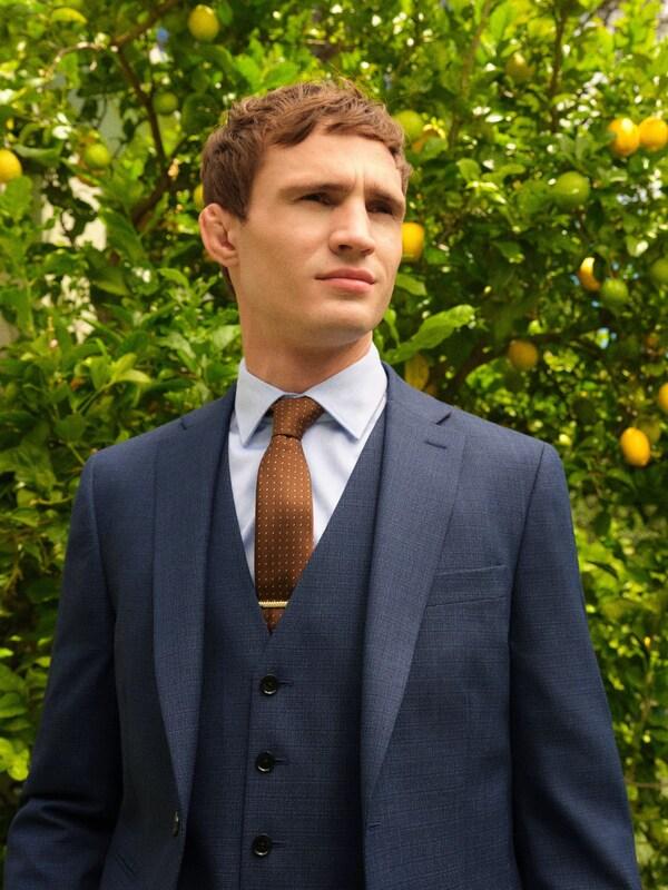 Seraphine Blue Slim Fit Textured Wool Blend Suit Jacket