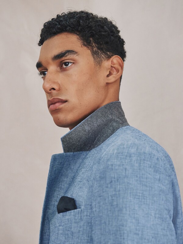 Seraphine Blue Tailored Fit Linen Blend Texture Suit Jacket